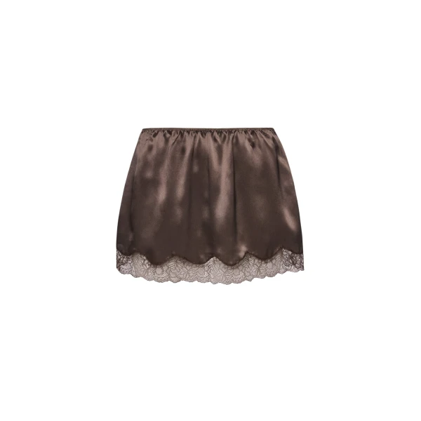 Magda Butrym Mini slip skirt with lace-trimmed hem in brown