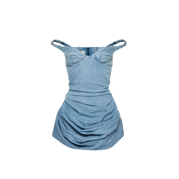 Magda Butrym Off-shoulder bustier denim dress in light blue