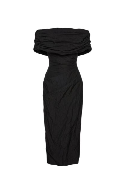 Magda Butrym Off-shoulder draped midi dress in black