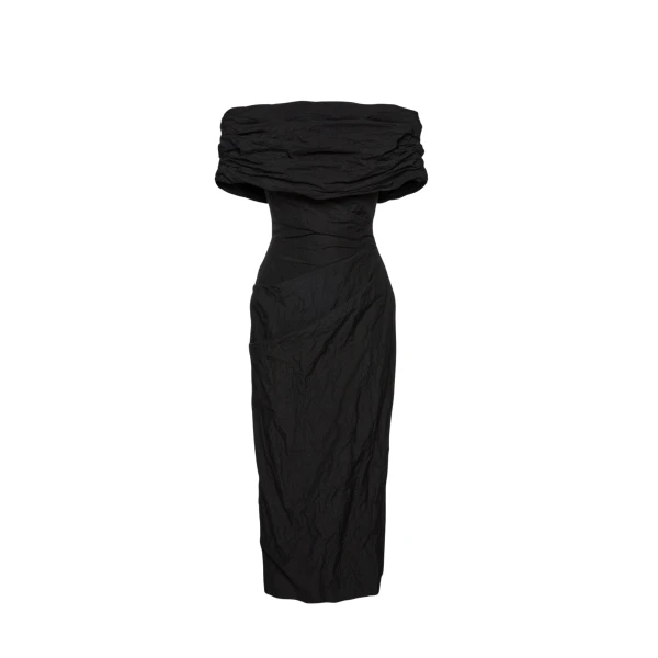 Magda Butrym Off-shoulder draped midi dress in black
