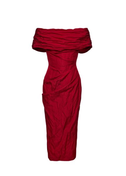 Magda Butrym Off-shoulder draped midi dress in red