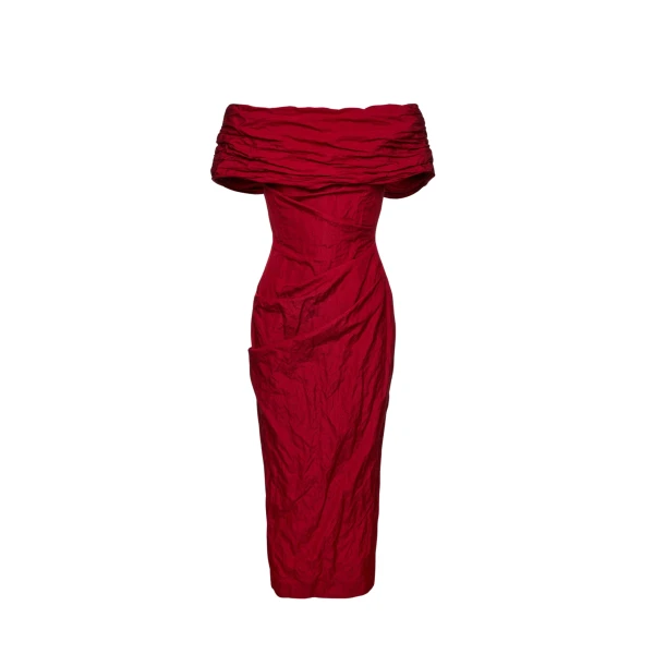 Magda Butrym Off-shoulder draped midi dress in red
