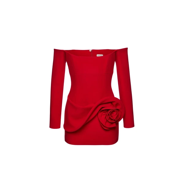 Magda Butrym Off shoulder mini dress with floral hip detail in red
