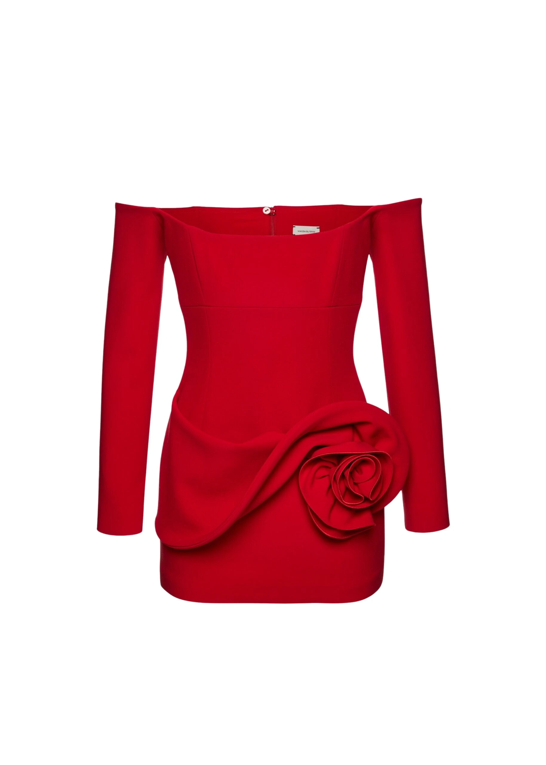 Magda-Butrym-Off-shoulder-mini-dress-with-floral-hip-detail-in-red-scaled74401_nobg Magda Butrym Off shoulder mini dress with floral hip detail in red