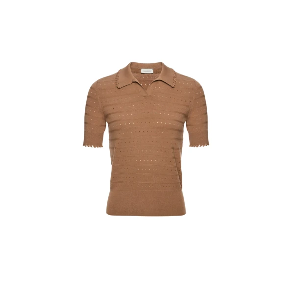 Magda Butrym Polo knit top with frill details in beige