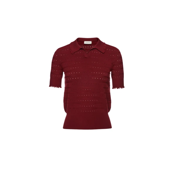 Magda Butrym Polo knit top with frill details in burgundy