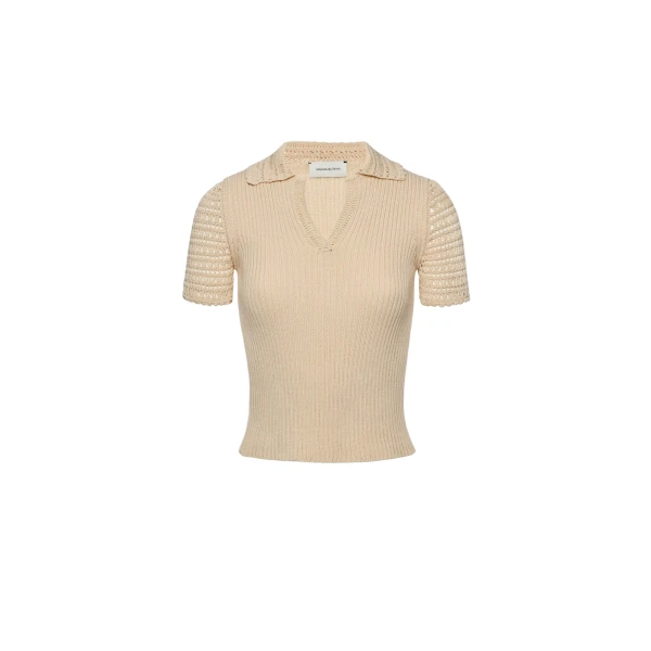 Magda Butrym Ribbed polo knit top in cream