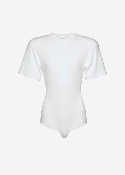 Magda Butrym Ribbed short sleeve bodysuit in cream