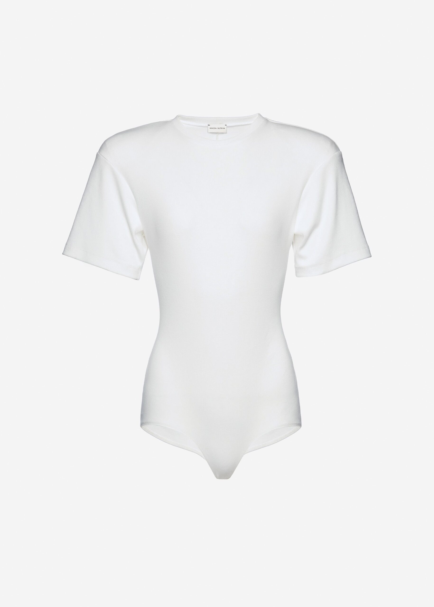 Magda Butrym Ribbed short sleeve bodysuit in cream – Tops at Luxury Shoes Magda Butrym Ribbed short sleeve bodysuit in cream