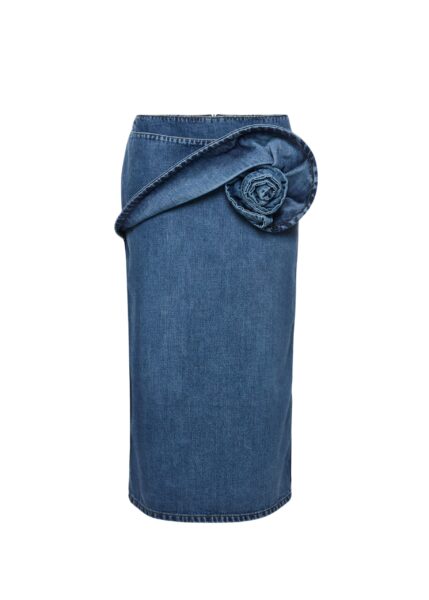 Magda Butrym Rose-detail denim midi skirt in dark blue