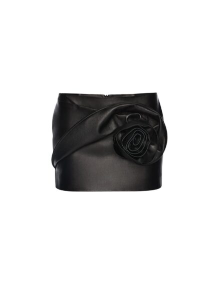 Magda Butrym Rose-detail leather mini skirt in black