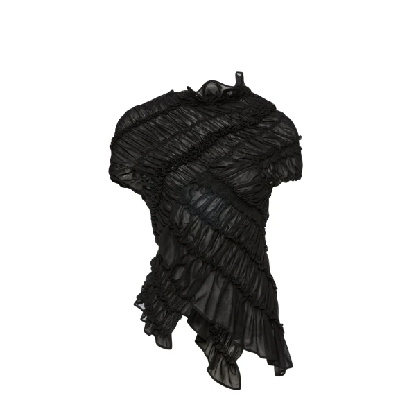Magda Butrym Ruched cotton short sleeve blouse in black