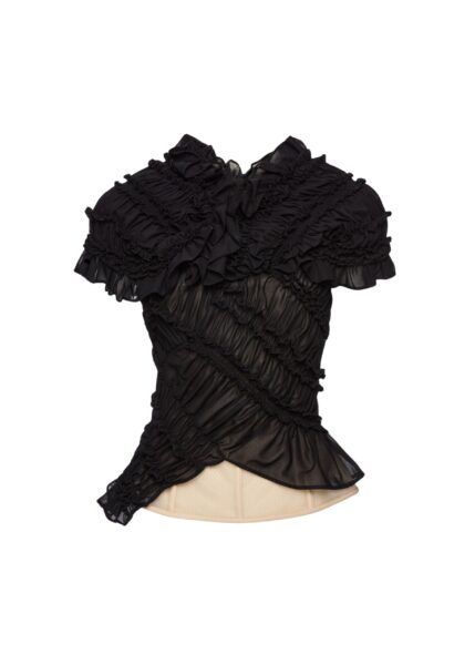 Magda Butrym Ruched cotton short sleeve corset blouse in black