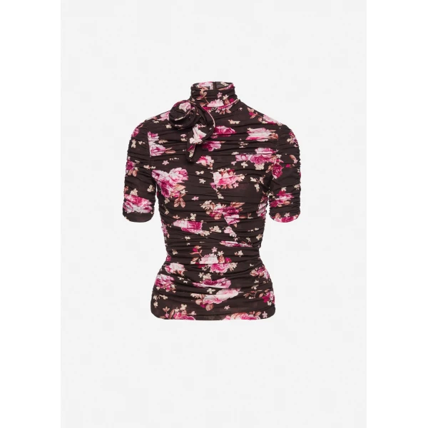 Magda Butrym Ruched floral silk-blend top in brown print