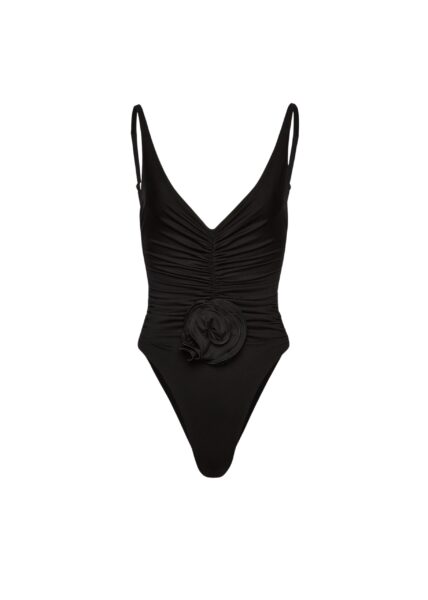 Magda Butrym Ruched flower swimsuit in black