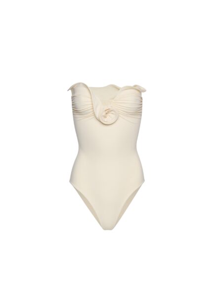 Magda Butrym Sculptural rose bustier swimsuit in cream