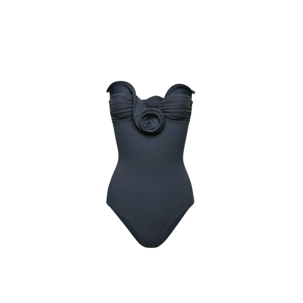 Magda Butrym Sculptural rose bustier swimsuit in grey