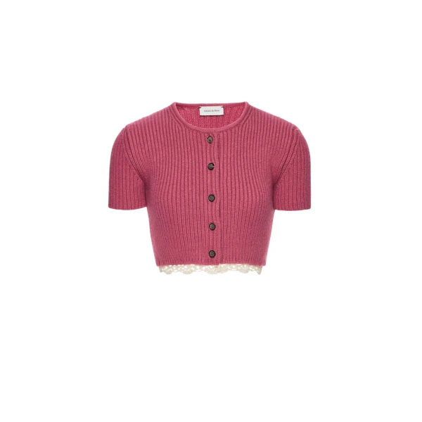 Magda Butrym Short-sleeve crochet-trim cropped cardigan in pink
