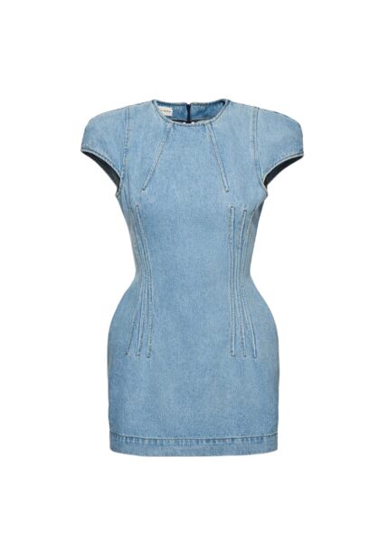 Magda Butrym Short-sleeve denim mini dress in light blue