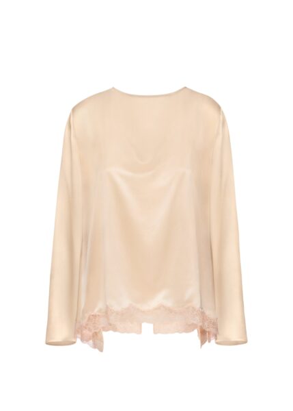 Magda Butrym Silk long-sleeve blouse with lace trim in peach