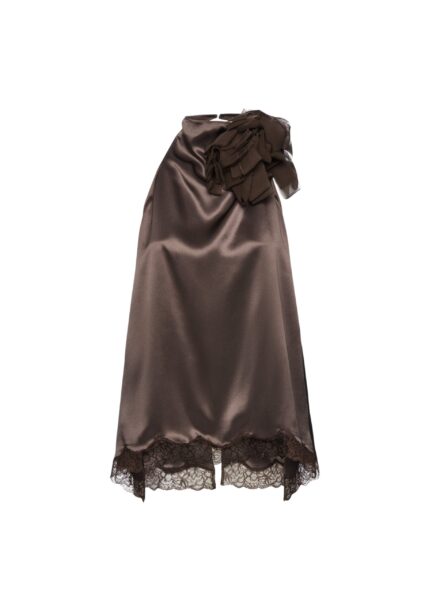 Magda Butrym Silk open-back lace-trim blouse in brown
