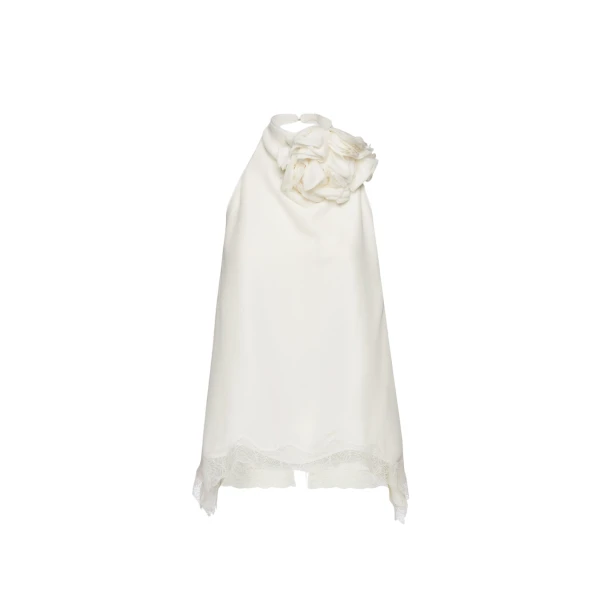 Magda Butrym Silk open-back lace-trim blouse in cream
