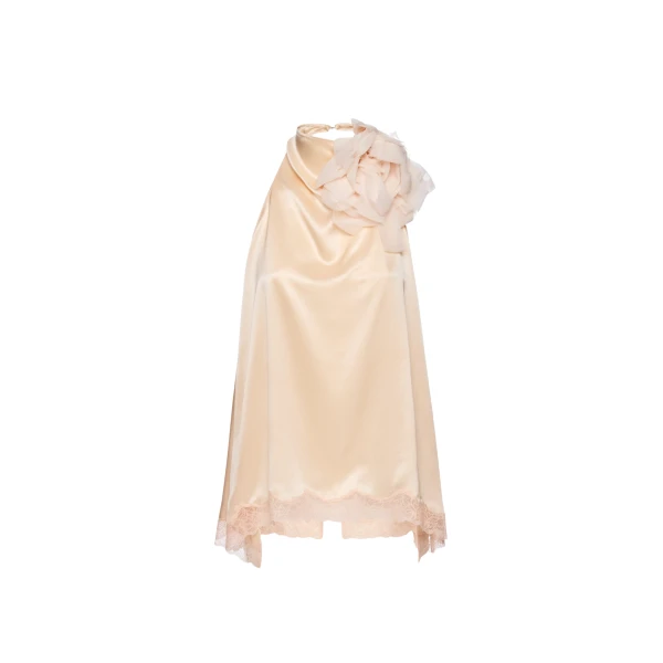 Magda Butrym Silk open-back lace-trim blouse in peach