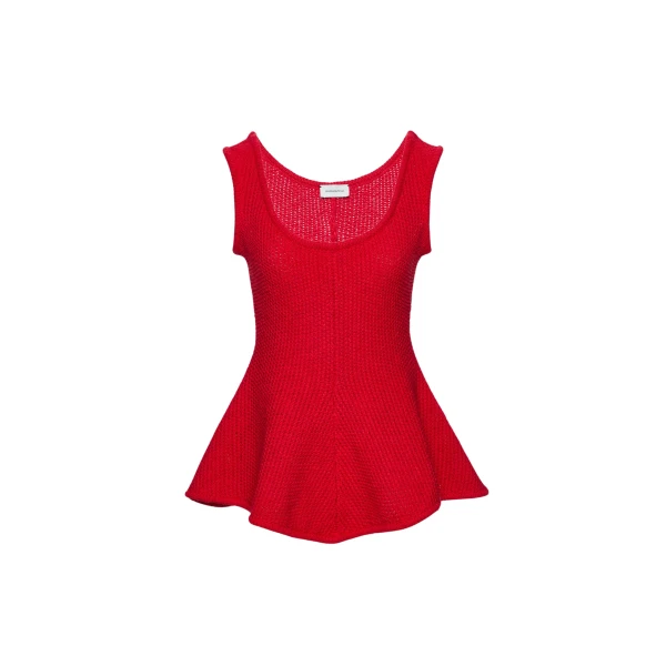 Magda Butrym Sleeveless cotton and linen peplum top in red