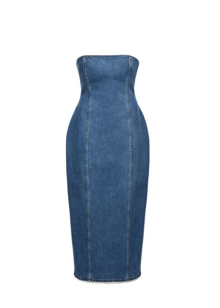Magda Butrym Strapless denim midi dress in dark blue