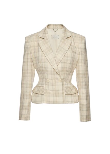 Magda Butrym Tailored cotton peplum blazer in cream check