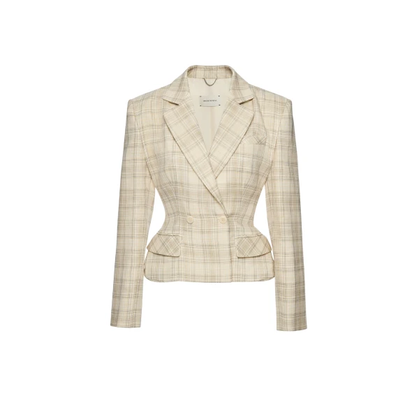 Magda Butrym Tailored cotton peplum blazer in cream check