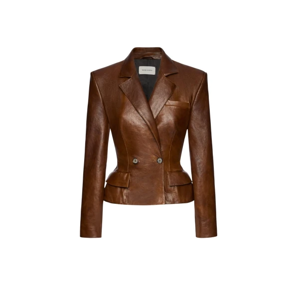Magda Butrym Tailored leather peplum blazer in light brown