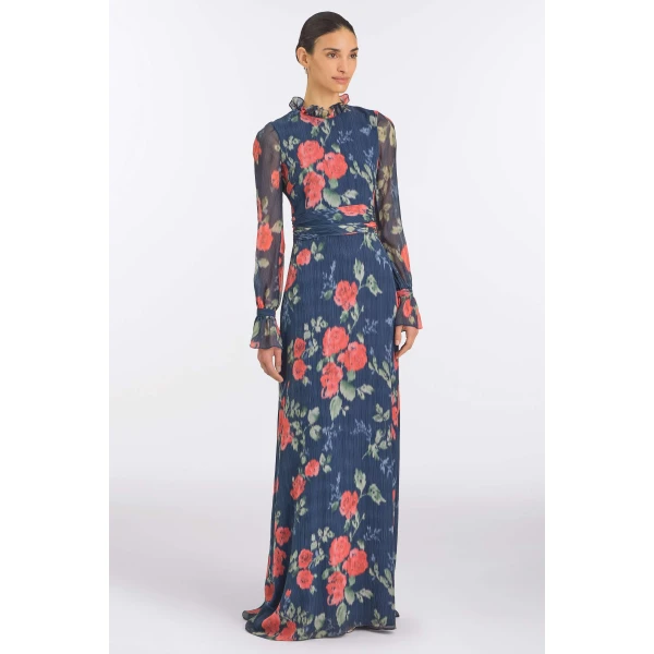 Markarian Red Bloom Chiffon Dress