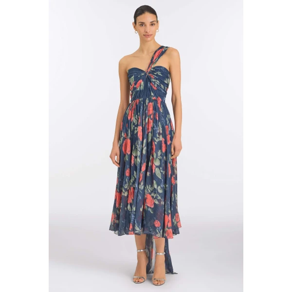 Markarian Red Bloom Chiffon Dress