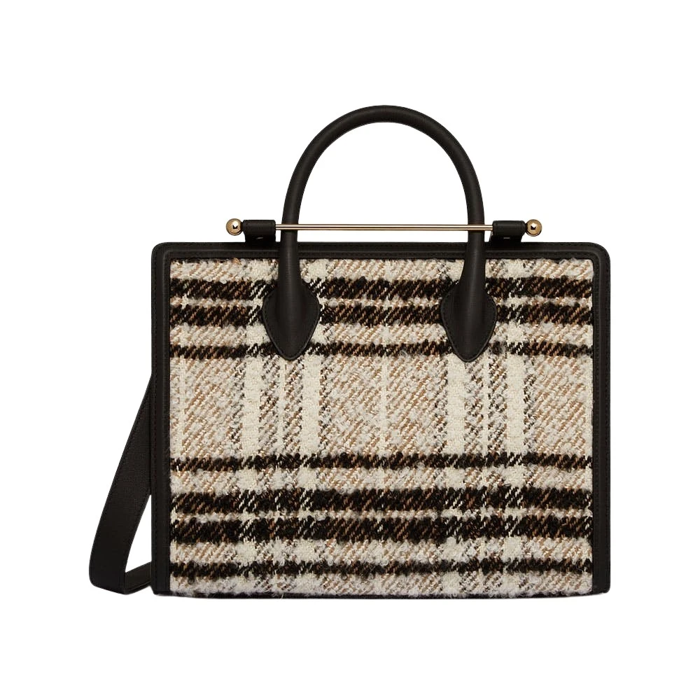 Multicolour-Midi-Tote-in-Black-Boucle-Tartan53331_nobg Strathberry Midi Tote bag