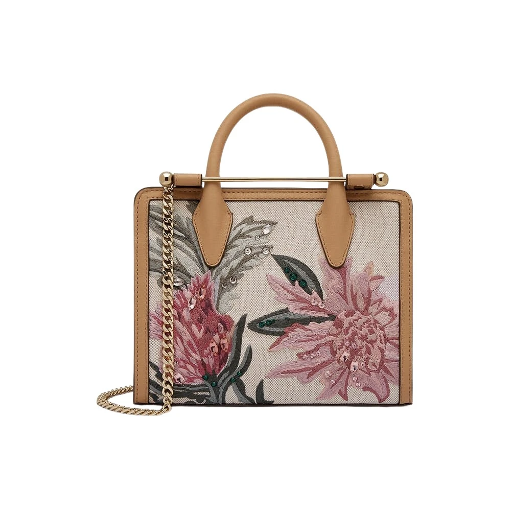 Multicolour-Mini-Tote-in-Natural-and-Caramel-Embroidery14995_nobg Strathberry Mini Tote bag