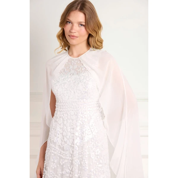 Needle & Thread Anais Sequin Cape Gown in Swan White - Dresses - British Luxury Evening Wear at Luxury Shoes 