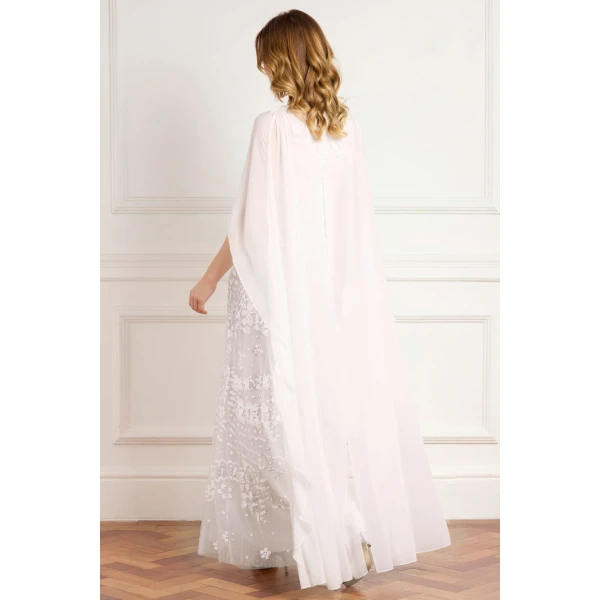 Needle & Thread Anais Sequin Cape Gown in Swan White - Dresses - British Luxury Evening Wear at Luxury Shoes 