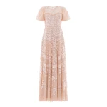 Needle & Thread Anais Sequin Short Sleeve Gown in Biscuit - Dresses - British Luxury Evening Wear at Luxury Shoes 