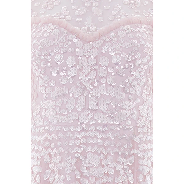 Needle & Thread Anais Sequin Short Sleeve Gown in Shell - Dresses - British Luxury Evening Wear at Luxury Shoes 