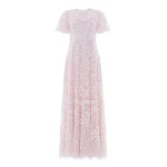Needle & Thread Anais Sequin Short Sleeve Gown in Shell - Dresses - British Luxury Evening Wear at Luxury Shoes 