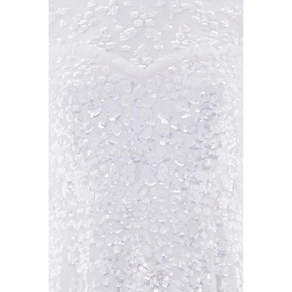 Needle & Thread Anais Sequin Short Sleeve Gown in Swan White - Dresses - British Luxury Evening Wear at Luxury Shoes 