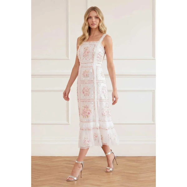 Needle & Thread Blossom Bib Ballerina Dress in Swan White/Multi - Dresses - British Luxury Evening Wear at Luxury Shoes 