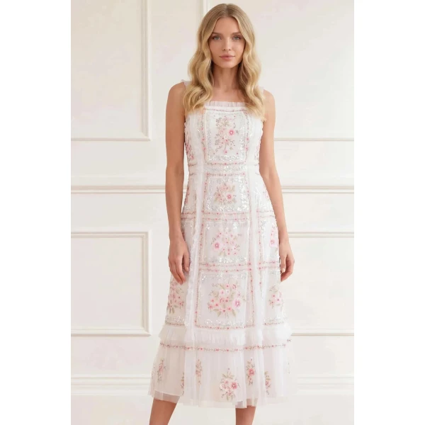 Needle & Thread Blossom Bib Ballerina Dress in Swan White/Multi - Dresses - British Luxury Evening Wear at Luxury Shoes 