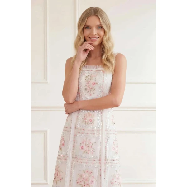 Needle & Thread Blossom Bib Ballerina Dress in Swan White/Multi - Dresses - British Luxury Evening Wear at Luxury Shoes 
