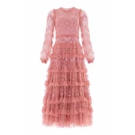 Needle & Thread Blossom Lace Ankle Gown in Misty Rose - Dresses - British Luxury Evening Wear at Luxury Shoes 
