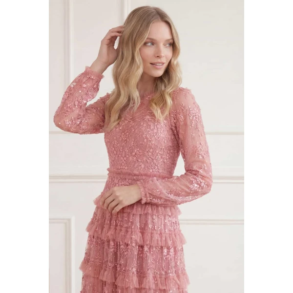 Needle & Thread Blossom Lace Ankle Gown in Misty Rose - Dresses - British Luxury Evening Wear at Luxury Shoes 