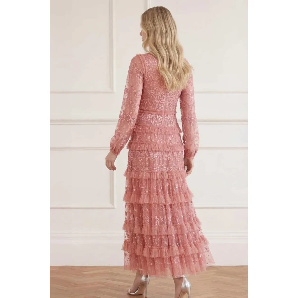 Needle & Thread Blossom Lace Ankle Gown in Misty Rose - Dresses - British Luxury Evening Wear at Luxury Shoes 