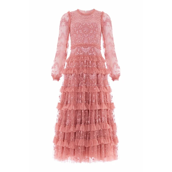 Needle & Thread Blossom Lace Ankle Gown in Misty Rose - Dresses - British Luxury Evening Wear at Luxury Shoes 