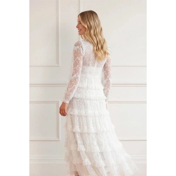Needle & Thread Blossom Lace Ankle Gown in Swan White - Dresses - British Luxury Evening Wear at Luxury Shoes 
